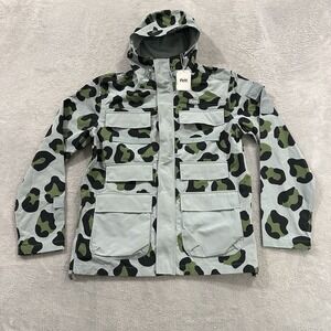 Felt Coastal Utility Full Zip Hooded Jacket Men's S Blue Leopard Print NWT